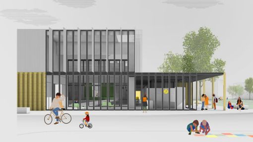 So soll die neue Mehrzweckhalle am Münchinger Schulcampus einmal aussehen. Foto: 2BA Architekten