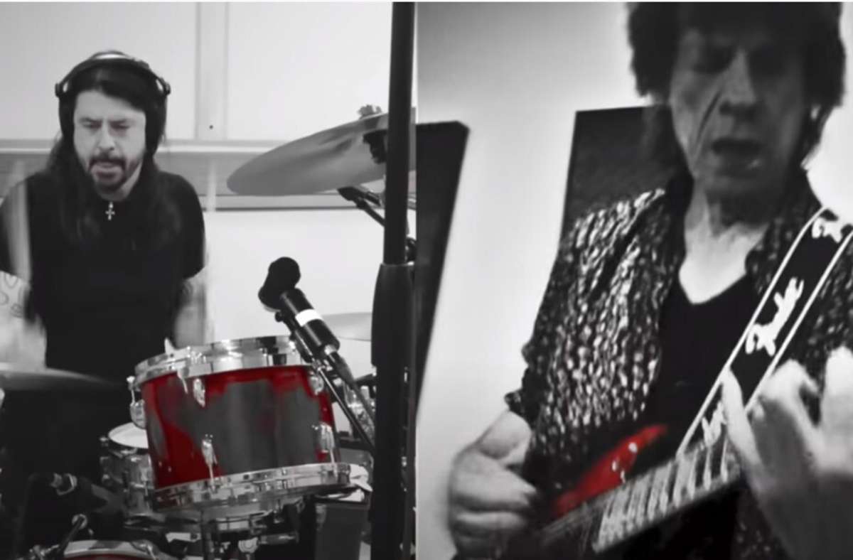 Mick Jagger (rechts) und Dave Grohl im Video zu „Eazy Sleazy“