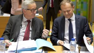 Kommissionspräsident Jean-Claude Juncker und EU-Ratspräsident Donald Tusk. Foto: AP