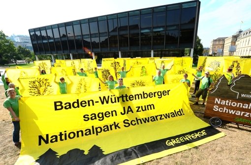 Demonstration vor dem Landtag: Die Umweltschutzorganisation Greenpeace ist vom Projekt der Landesregierung überzeugt. Foto: dpa