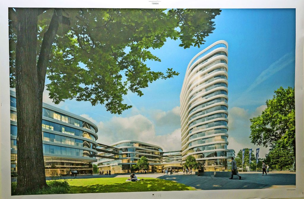 Der siegreiche Entwurf von Gerber Architekten: Ein Hochhaus ragt aus anderen Bürogebäuden für die Allianz heraus. Foto: Lg/Julian Rettig,