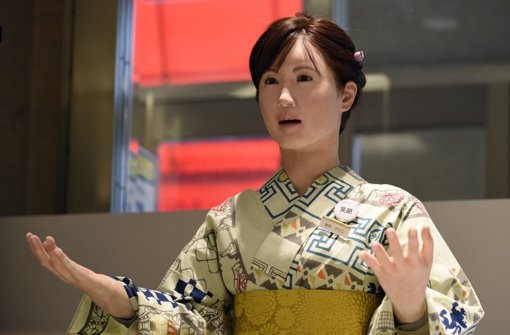 Konnichiwa - Guten Tag! Toshibas humanoider Roboter Ms. Aiko Chihara empfängt die Gäste in einem Kaufhaus in Tokio mit einem Lächeln.  Foto: EPA