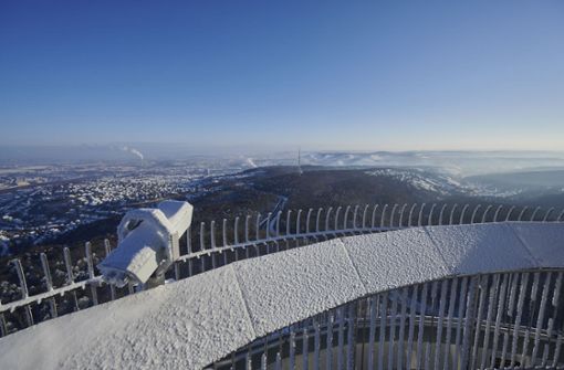 So sieht’s auf dem Fernsehturm in der kalten Jahreszeit aus. Foto: SWR Media Services / Martin Sigmund