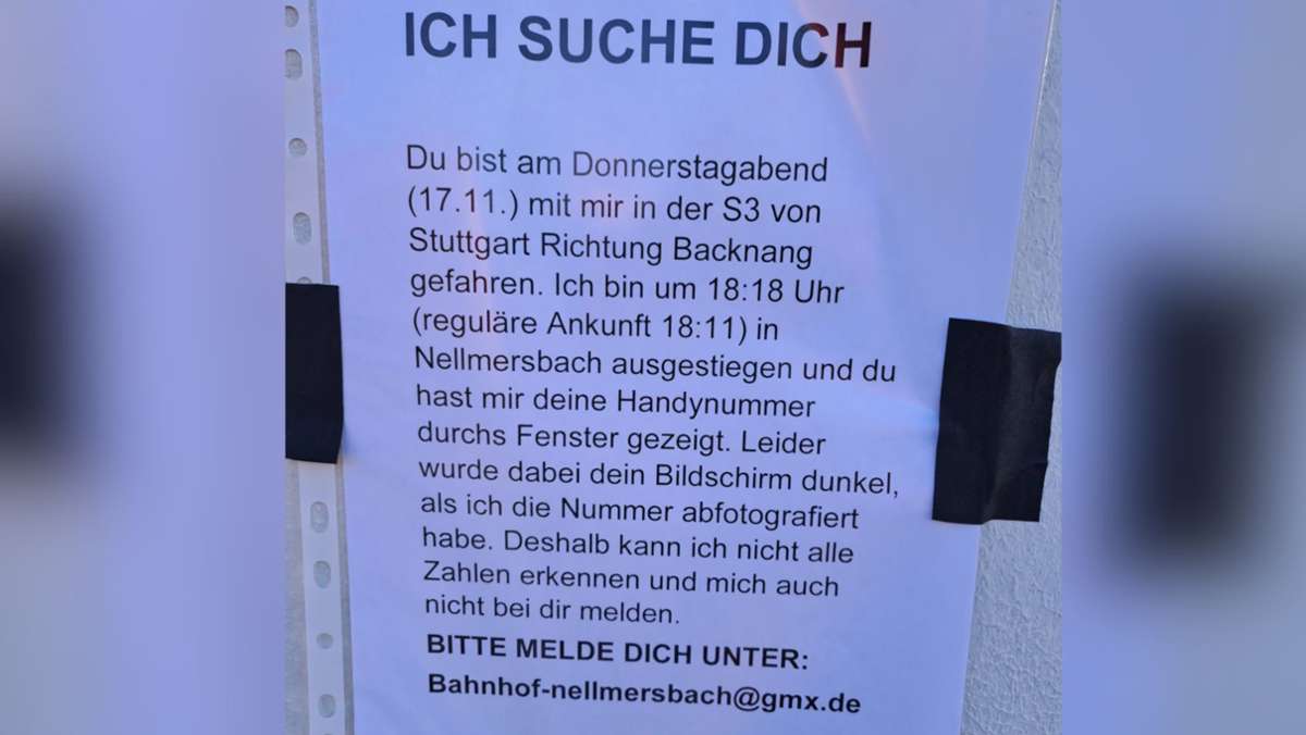 Partnersuche per Flugblatt: S-Bahn-Flirt: Backnangerin fahndet nach dem schönen Unbekannten