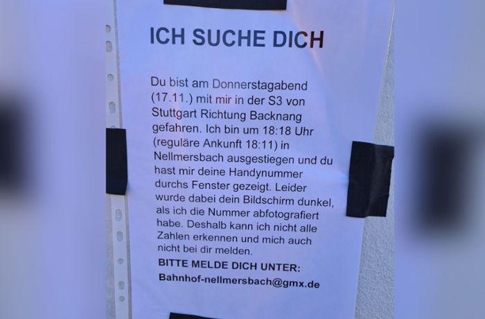 S-Bahn-Flirt in Backnang: Studentin findet ihren unbekannten Flirtpartner