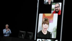 Apples Software-Vizechef Craig Federighi präsentiert die neue Video-Konferenz via Facetime. Foto: Getty