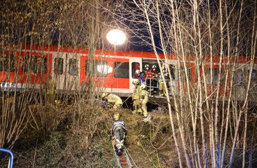 Die Gleise liegen erhöht auf einem Bahndamm, was die Rettungsarbeiten erschwerte Foto: dpa/Matthias Balk