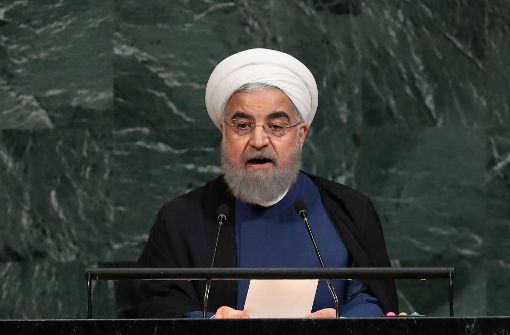 Der iranische Präsident Hassan Ruhani bei seiner Rede vor der UN-Vollversammlung. Foto: AFP