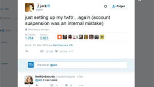 Twitter-Chef Jack Dorsey musste seinen Account neu einrichten. Foto: Screenshot/Twitter @jack