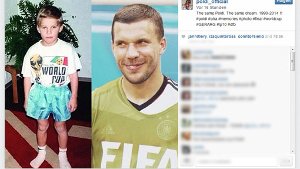 Derselbe Poldi. Der gleiche Traum. 1990 - 2014 Lukas Podolski fungiert bei der Fußball-WM in Brasilien als fleißigster  Öffentlichkeitsarbeiter des DFB-Teams. Foto: http://instagram.com/poldi_official
