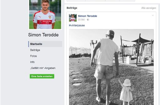 Simon Terodde verbringt die Winterpause offensichtlich an einem warmen Ort. Auf Facebook veröffentlichte der VfB-Profi ein Bild von sich und seiner Tochter – barfuß. Foto: Screenshot Facebook Terodde