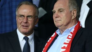 Bayern-Bosse Karl-Heinz Rummenigge (links)  und Dieter Hoeneß. Foto: Getty Images