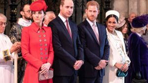 Die „Fab’ Four“ gehen auch auf Instagram getrennte Wege: Herzogin Kate, Prinz William, Prinz Harry und Herzogin Meghan (von links). Foto: AFP