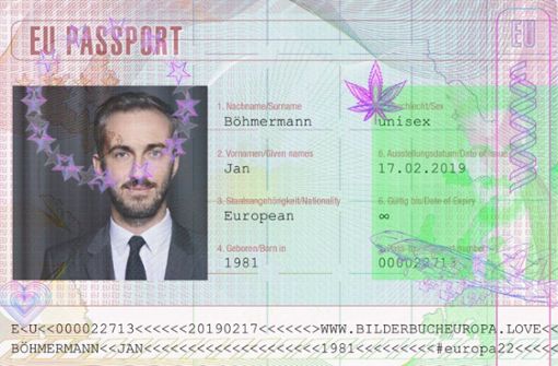 Der „EU-Passport“ von Fernsehmoderator Jan Böhmermann. Foto: Screenshot/Twitter/@janboehm
