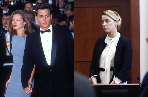 In den 1990er Jahren waren Kate Moss und Johnny Depp (links) ein Paar – nun stehen sich der Schauspieler und seine Ex-Frau Amber Heard (rechts) vor Gericht gegenüber. Foto: Imago/Zuma Wire/AFP