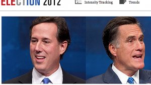 Das Meinungsforschungsinstitut Gallup sieht die beiden republikanischen Kandidaten Rick Santorum (li.) und Mitt Romney fast gleich auf. Foto: Screenshot
