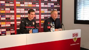 VfB-Trainer Wolf stand in der Pressekonferenz Rede und Antwort. Foto: red