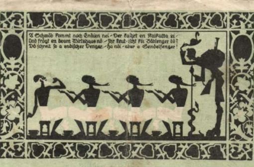 Klein gedruckt auf einer Banknote: Der Böblinger-Sindelfinger-Spruch Foto: StN