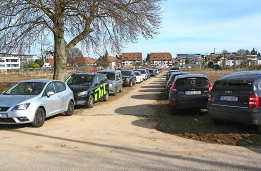 Jeden freien Zentimeter ausgenutzt: Auf dem Feldweg nördlich der Firma Wittenstein parken die Autos dicht an dicht. Foto: her