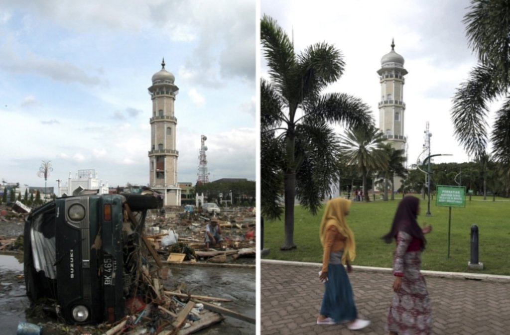 Zehn Jahre nach dem Tsunami in Thailand. Wir haben die Bilder im Vergleich: Direkt nach dem Unglück und heute, zehn Jahre später.