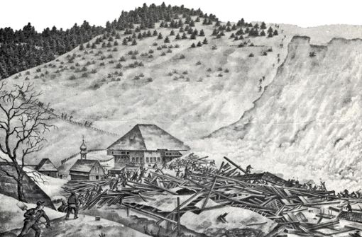 Eine Lithographie des Künstlers Casimir Stegerer aus Vöhrenbach zeigt  die Zerstörung. Foto: Archiv Schöll
