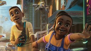 In der neuen Disney-Animationsserie Iwájú begeben sich die junge Tola und ihr Freund Kole auf ein großes Abenteuer. Foto: Disney