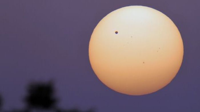 Die Venus als schwarzer Fleck vor der Sonne