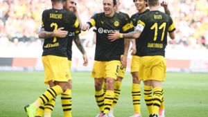 Jubelnde Dortmunder im Spiel beim VfB Stuttgart – daran hat man sich in der dieser Bundesligasaison bereits gewöhnt. Foto: dpa