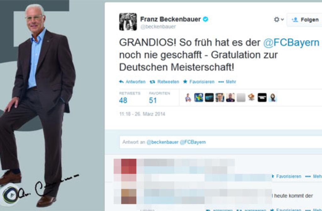 Auch Bayern-Ehrenpräsident Franz Beckenbauer gratuliert über Twitter.