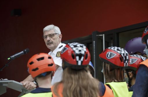 Die Eröffnung der neuen Jugendverkehrsschule. Auch Polizeipräsident Franz Lutz war vor Ort. Foto: Lichtgut/Julian Rettig