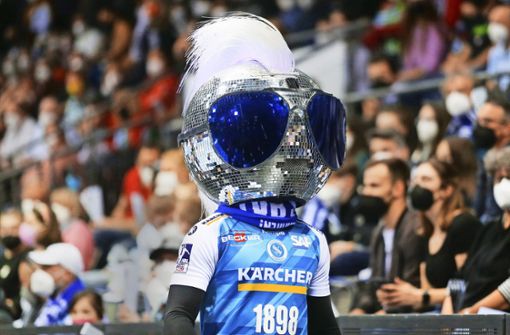 Johnny Blue ist das Maskottchen des Handball-Bundesligisten TVB Stuttgart. Foto: Pressefoto Baumann/Hansjürgen Britsch