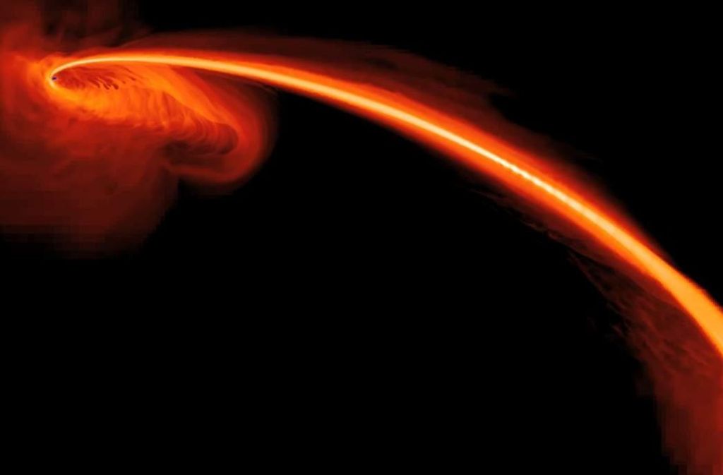 Diese Computersimulation zeigt, wie ein Stern von einem Schwarzen Loch verschluckt wird.