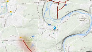 Der rot umrandete Bereich zeigt die Baustelle an, die sich bis  Pleidelsheim auswirkt. Grafik: Google-Maps