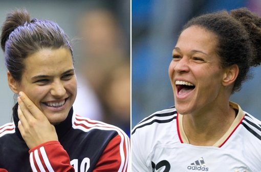 Die Frankfurterin Dzsenifer Marozsan (links) und Deutschlands Nationalspielerin Celia Sasic dürfen auf die Krönung zur Fußball-Königin hoffen. Foto: dpa