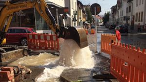 Land unter an der Filderbahnstraße: Ein Bagger hat am Montag einen Hydranten beschädigt. Foto: privat