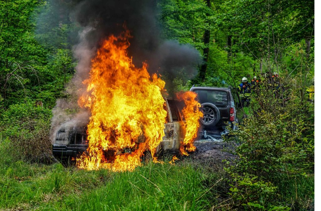 In einem Waldstück im Rems-Murr-Kreis sind zwei Autos in Brand geraten.