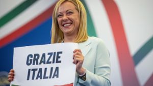 „Grazie Italia“ – Fratelli d’Italia-Parteichefin Giorgia Meloni. Foto: dpa/Oliver Weiken