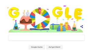 Das Doodle zu Googles 19. Geburtstag – die User dürfen am Glücksrad drehen. Foto: Google