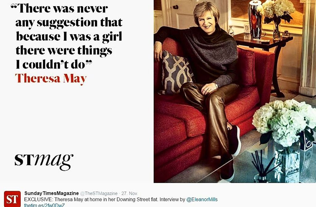 Das Objekt der öffentlichen Begierde: Theresa Mays dunkelbraue Lederhose, die sie am 27. November 2016 bei einem Fotoshooting in ihrem Privathaus trug.