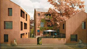 So könnte der  künftige  „Weimer-Hof“ im Fellbacher Oberdorf aussehen, rechts das „Backhäusle“. Foto: Röcker Gork Architekten/Stadt Fellbach