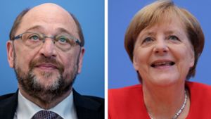 Auf dem Weg zur Vernunftehe? Martin Schulz und Angela Merkel kommen sich langsam näher... Foto: dpa