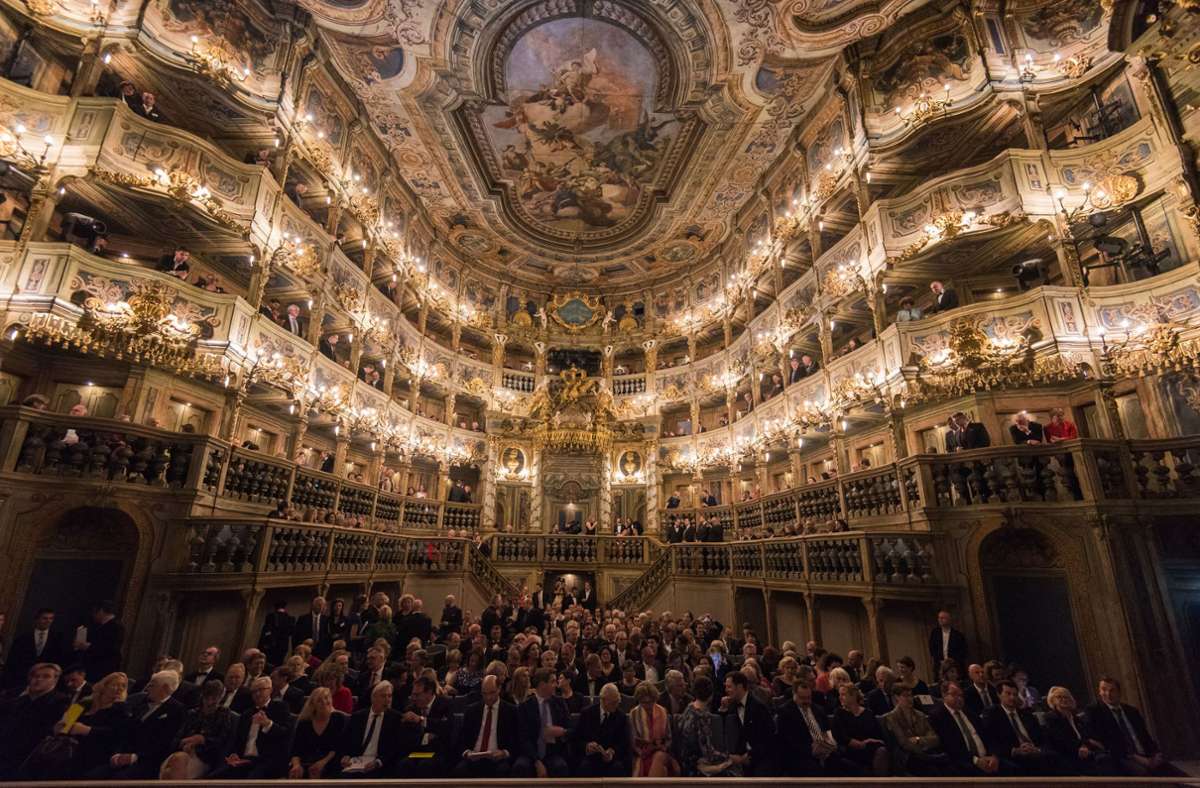 Blick in den Saal des Markgräflichen Opernhauses in Bayreuth, das im April 2018 nach fünfjähriger Renovierung wiedereröffnet wurde. Foto: dpa/Nicolas Armer