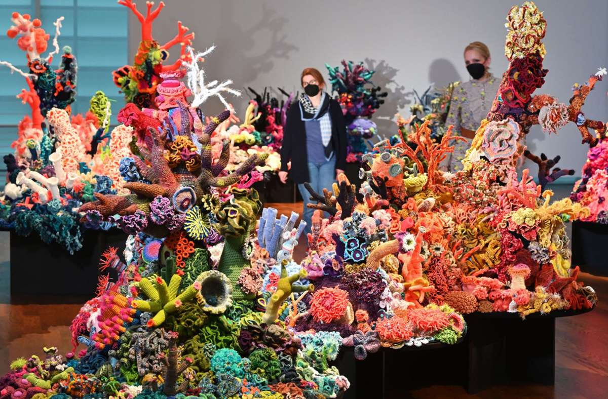 Blick in die Ausstellung „Wert und Wandel der Korallen“ im Museum Burda. Dessen Direktor Henning Schaper will sich für den Erhalt der Häkelkorallen einsetzen. Foto: dpa/Uli Deck
