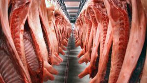 Schweinehälften im Kühlraum eines Fleischverarbeitungsbetriebs (Symbolbild). Foto: dpa-Zentralbild