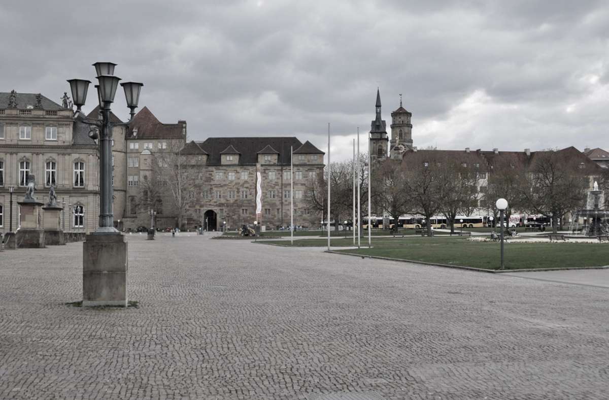 Die Leere auf dem Schlossplatz in der Stuttgarter Innenstadt hat unser Leser Kai Haag fotografisch festgehalten.