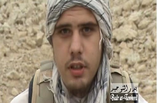 Der deutsche Islamist Eric Breininger auf einem Droh-Video von 2008 Foto: dpa