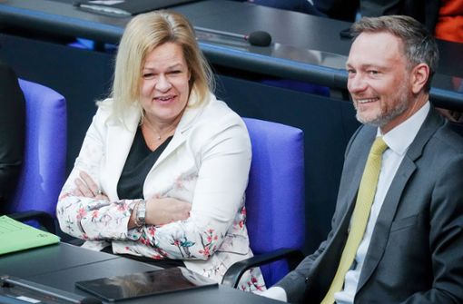 Bundesinnenministerin Nancy Faeser und Bundesfinanzminister Christian Lindner Foto: dpa/Kay Nietfeld