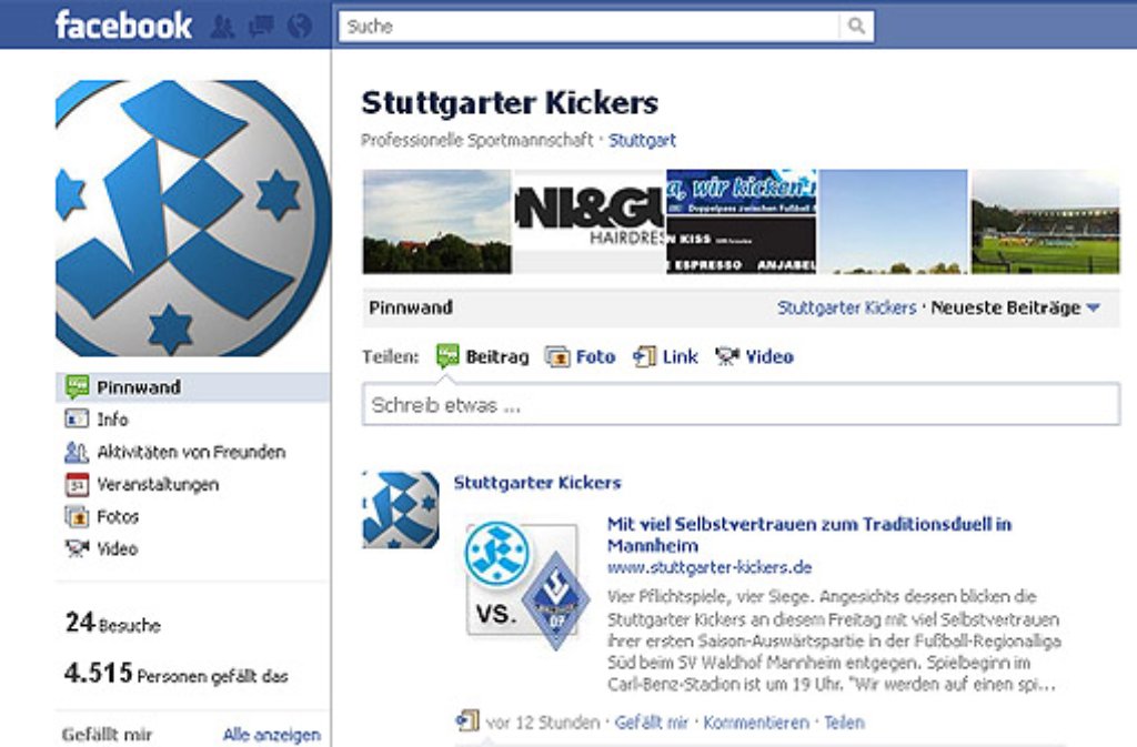 Nicht mithalten mit der Bundesliga können erwartungsgemäßg die Stuttgarter Kickers mit 4537 Facebook-Anhängern.