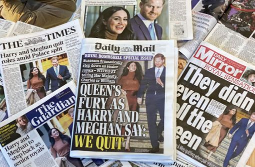 Es gibt nur ein Thema für Großbritanniens Presse: Der Rückzug von Herzogin Meghan und Prinz Harry. Foto: AFP/Daniel Leal-Olivas