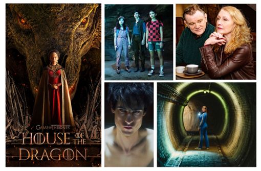 For example, how about House of the Dragon, Surfside Girls, State of the Union, Kleo, and Sandman (clockwise from top left)?  Our streaming series recommendations for August.  Photo: HBO, Apple TV+, Sundance TV, Netflix (2)